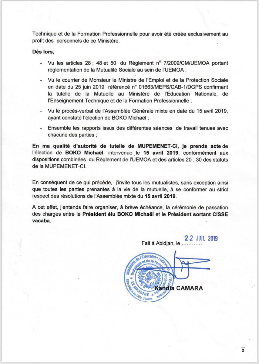 🔴👉🏼COMMUNIQUÉ du Ministère relatif à la MUPEMENET-CI ( Mutuelle des Personnels du Ministère de l’Education Natinale de l’Enseignement Technique de Côte d’Ivoire) 👇🏾👇🏾👇🏾👇🏾