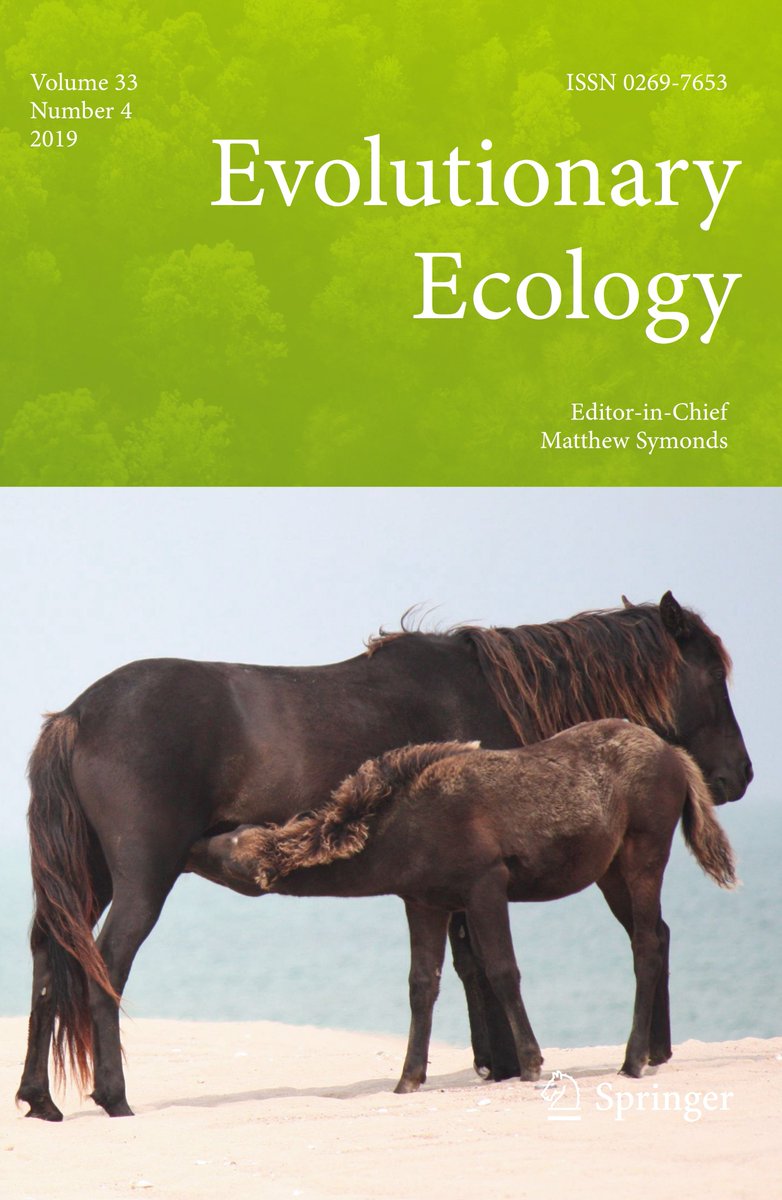 Island species are classic study systems for evolutionary processes. For example, Sable Island mares are larger than males which influenced juvenile body size evolution: rdcu.be/bLoXU #EvolutionaryEcology Cover pic: Sarah Medill, Paula Marjämaki #SNEVEC #SpringerNature