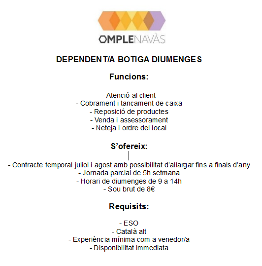 OmpleNavas's tweet photo. Noves ofertes de treball! https://t.co/IXtDRZ7Dzm