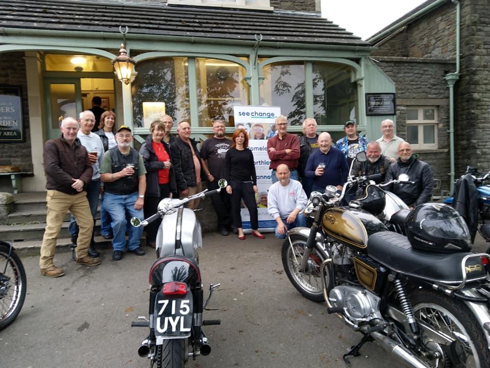 Recently The Norton Owners Club Bristol Branch invited Alex along to their awards meet up and to present a cheque for £324 which they raised for See Change at their Christmas Raffle. 
Thank you so much for fundraising for us! 
Some of the bikes there were 70-80 years old!