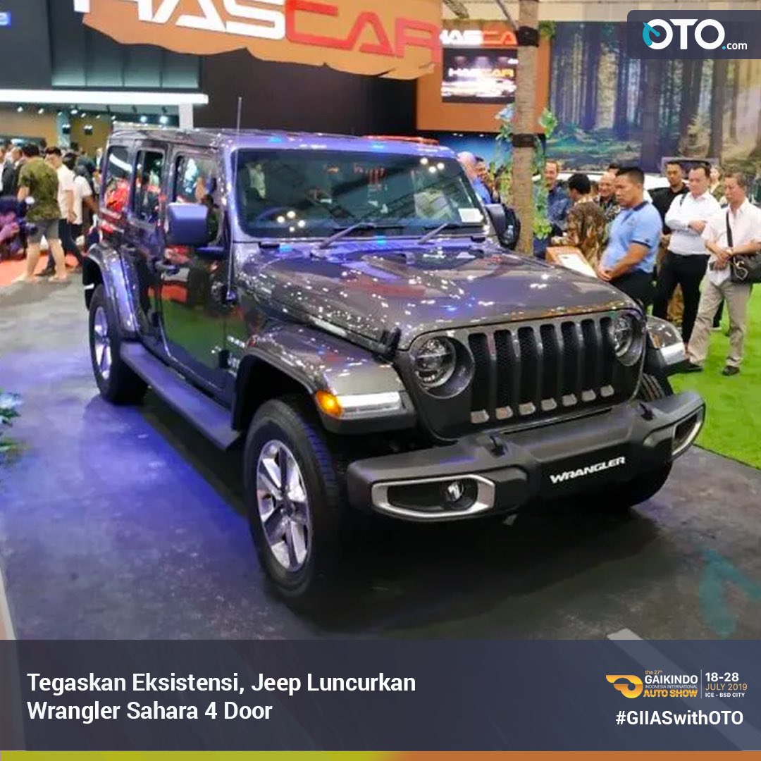 TheOfficialOto's tweet photo. Menegaskan keseriusannya sebagai agen pemegang merek Jeep, HasCar menampilkan Wrangler Sahara 4 pintu sebagai produk yang diluncurkan di GIIAS 2019. Sebelumnya, Wrangler Sahara 4 pintu sudah pernah ditampilkan. #giiaswithoto https://t.co/uLkothHn6h
