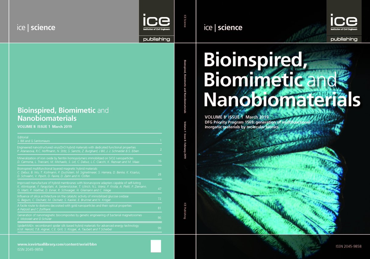 ICEscience's tweet image. Bioinspired, Biomimetic and Nanobiomaterials Issue 1 (March 2019): Themed issue on generation of multifunctional inorganic materials by molecular bionics is fully #OpenAccess  Click here: icevirtuallibrary.com/toc/jbibn/8/1
