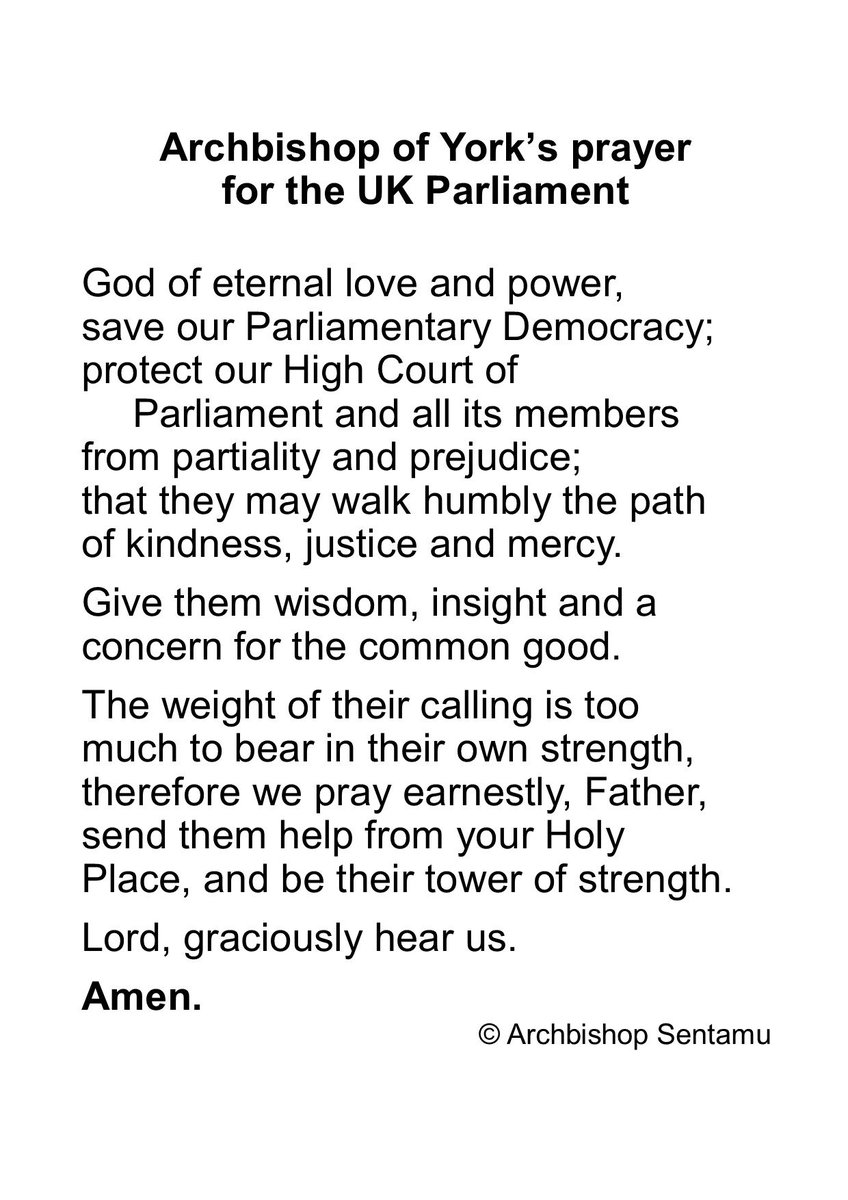 JohnSentamu's tweet photo. Please join me in praying for all who take on responsibility of governance &amp; parliamentary democracy @10DowningStreet succeeding PM @Theresa_May. Give them wisdom, insight &amp; concern for the common good. https://t.co/jdudyJKRzG