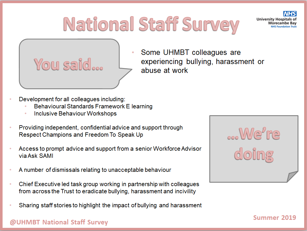 You said...We're doing! Take a look at some of the steps #TeamUMBT has been taking following your responses to the National Staff Survey