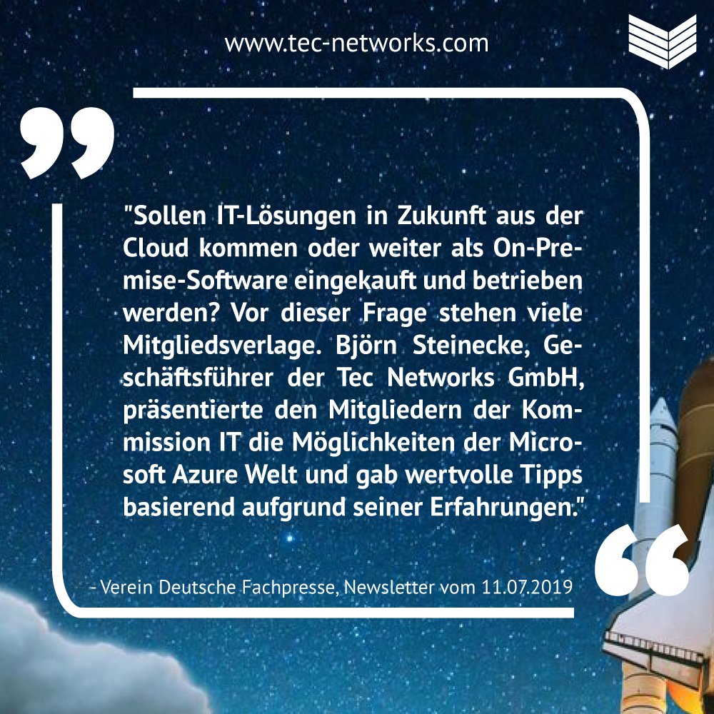 TecNetworksGmbH's tweet photo. Tec Networks CEO Björn Steinecke hat mit seinem Vortrag beim Verein Deutsche Fachpresse zum Thema Onprem vs Cloud für neue Denkimpulse gesorgt und eine wichtige Diskussion angestoßen: Welche Gründe gibt es für den Erhalt alter IT-Strukturen? #digitalisierung #transformation https://t.co/vFmuA4XEBF