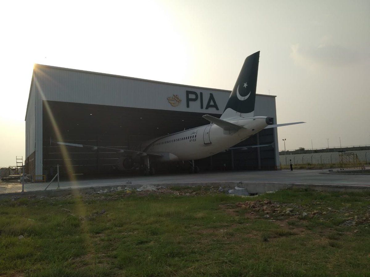Official_PIA's tweet photo. It is with great pleasure that we're announcing our first complete A check maintenance in Islamabad on the first A320 (AP BLB) in the newly constructed hanger (PCAA 145 standard) which is a big feat for PIA. #PIA #PIAEngineering #PIAMaintenanceIslamabad https://t.co/GOLjiIAmpg