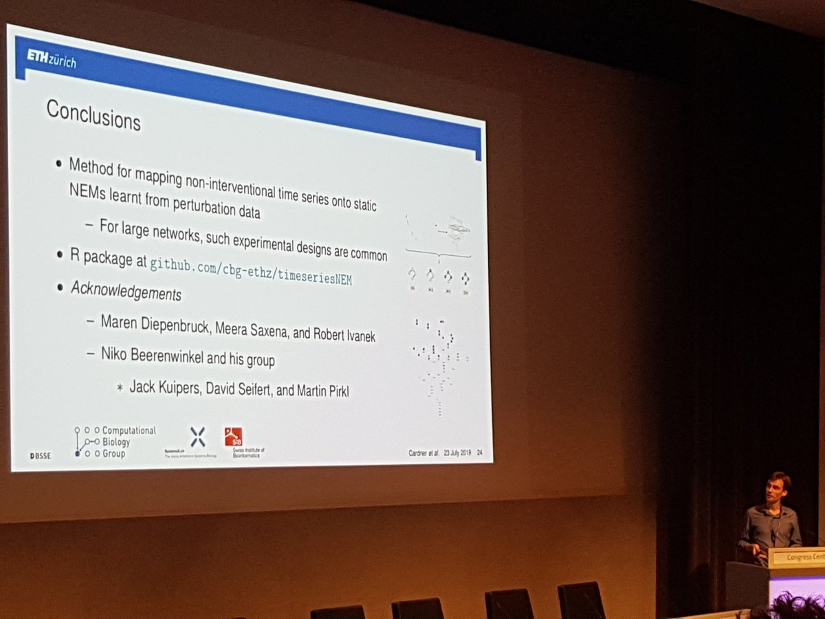 cbg_ethz's tweet image. CBG PhD student Mathias Cardner presents his work on inferring signalling dynamics by integrating interventional with observational data, at #NetBio #ISMBECCB