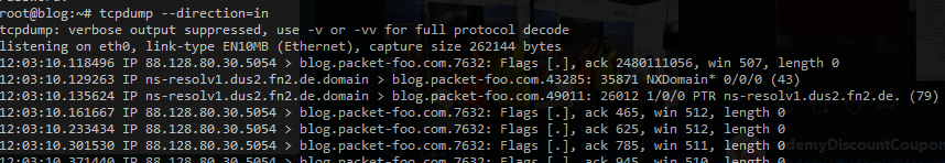 tcpdump example of using the "direction=in" parameter