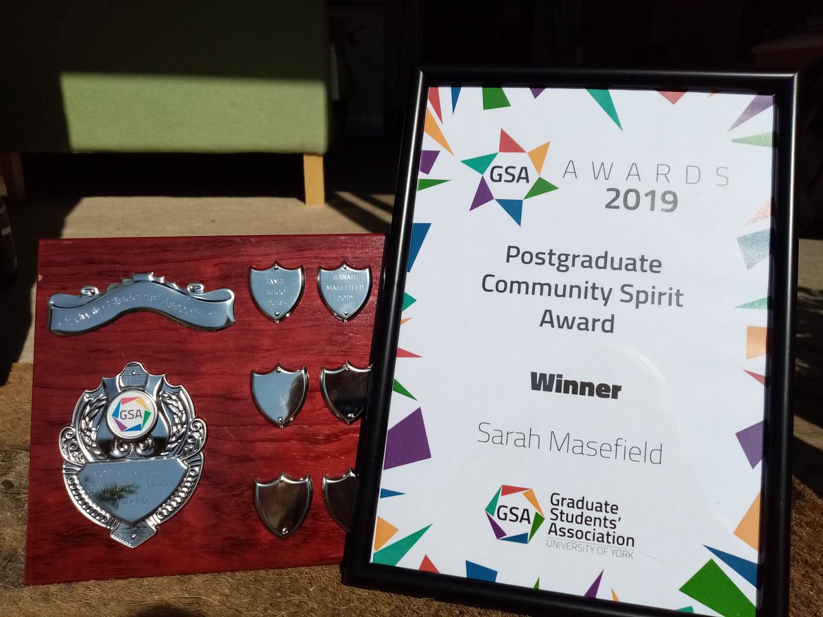 SCMasefield's tweet photo. Delighted to have won the @UniOfYork @GSAYork PG community sprit award for @PhDSurvival. My efforts to bring PhD students together to share knowledge and support each other is paying off (because they nominated me so must have found it useful) 😍 🏆 https://t.co/qtGRYvHgNB