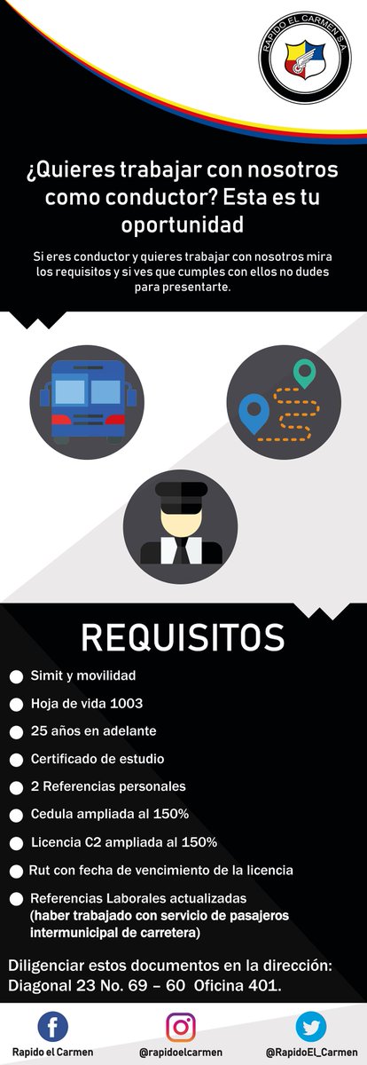 ¿Te gustaría trabajar con nosotros como conductor? Esta es tu oportunidad mira los requisitos y si ves que cumples con todos ellos no dudes en presentarte. 👮‍♂️🗣️👔
