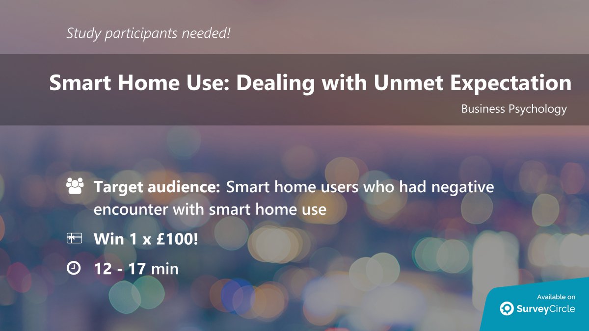 daily_research's tweet image. Participants needed for online survey!

Topic: &quot;Smart Home Use: Dealing with Unmet Expectation&quot; surveycircle.com/surveys/?cr=at… via @SurveyCircle

#CognitiveDissonance #SmartHome #UseBehaviour #DisconfirmationOfExpectations #survey #surveycircle