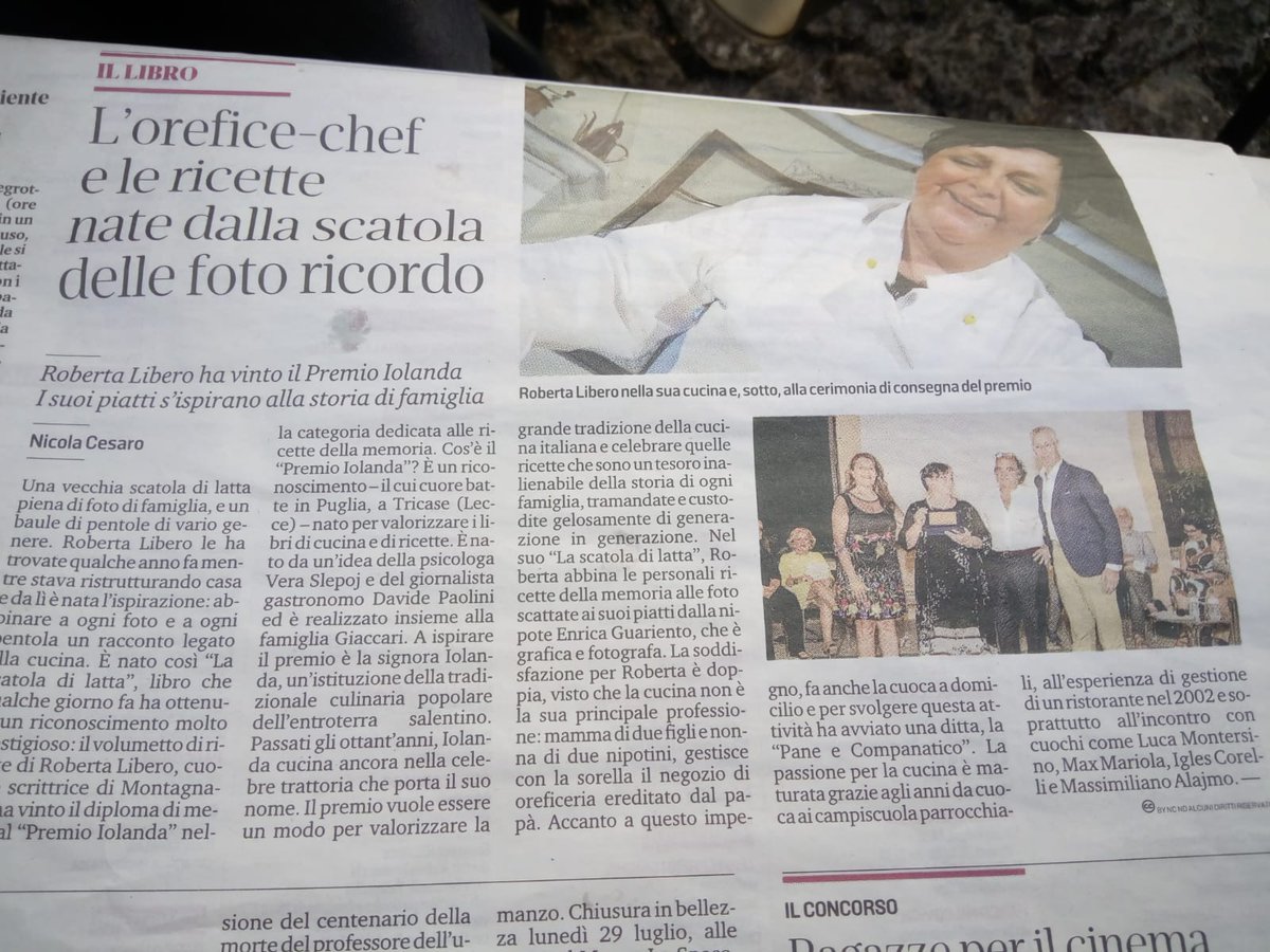 Oggi sul Mattino di Padova un bellissimo articolo su La Scatola di Latta di Roberta Libero. Grazie!! 
#premioiolanda <a href="/mattinodipadova/">il mattino di Padova</a> #libri #cultura #ricette #tradizioneitaliana