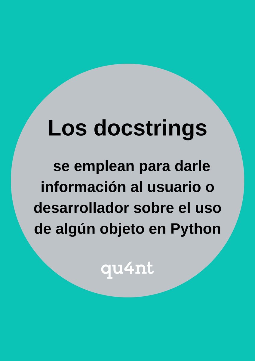_qu4nt's tweet image. Los docstrings se emplean para darle información al usuario o desarrollador sobre el uso de algún objeto en Python.
#docstrings #python #data #qu4nt