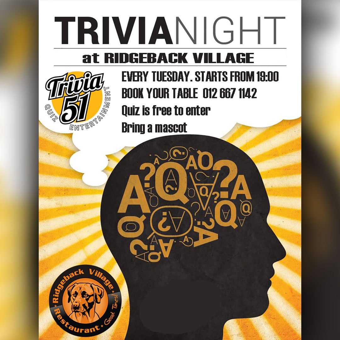 RidgebackV's tweet image. Dont forget to Join us EVERY Tuesday night for Trivia Night