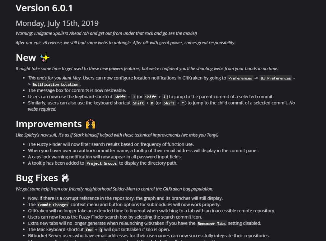 So, *Avengers spoiler warning, to avoid hypocrisy*.  My git client updated and its changelog contains entirely irrelevant spoilers for Avengers Endgame?? Seriously? They warn you at the top but like... what if I'd like to know what was updated? WTF are you doing <a href="/GitKraken/">GitKraken</a>