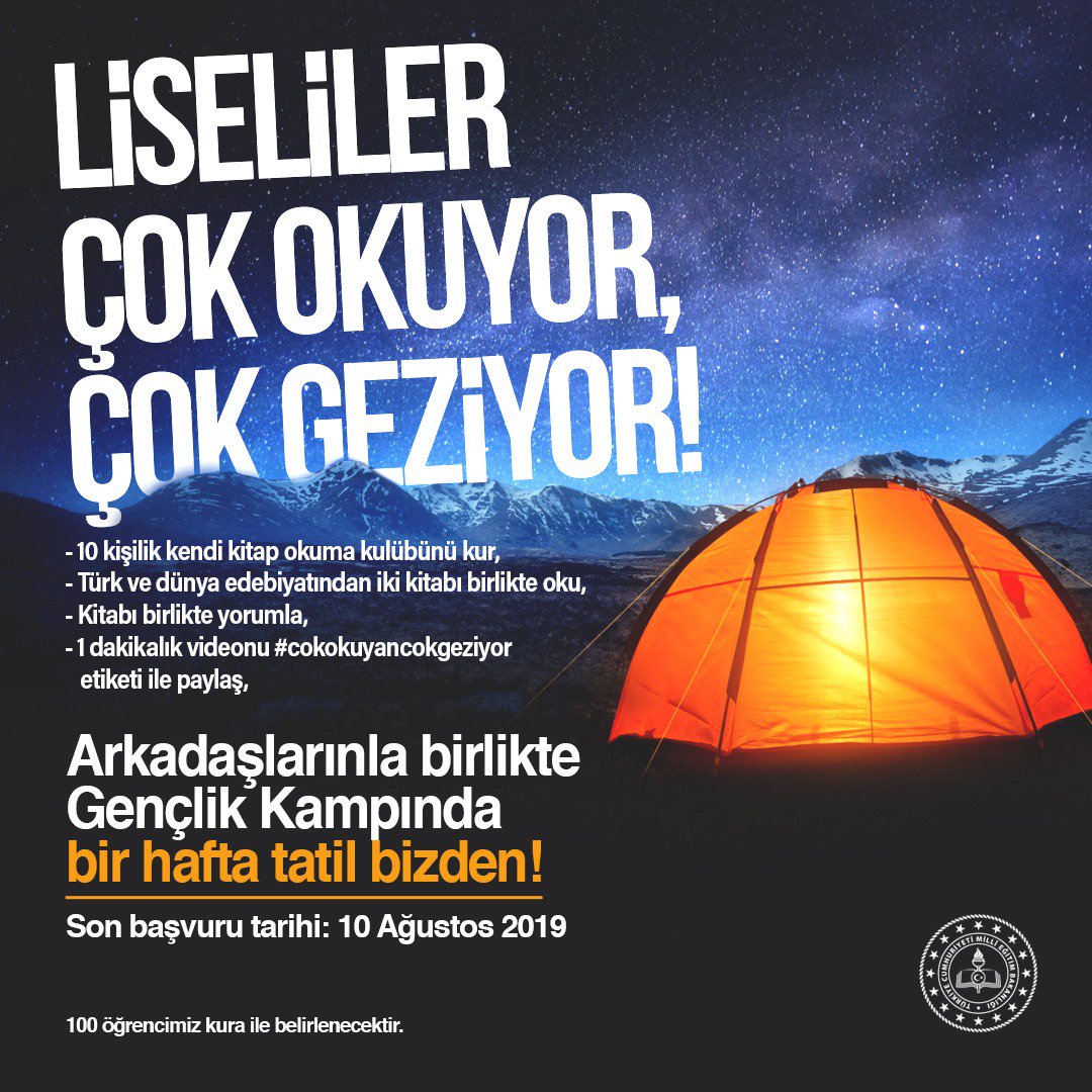 Gençler; dost olun, okuyun, okuduğunuzu tartışın, bildiğinizi paylaşın, biz daha ne isteriz? Siz giderseniz, bir gece kampa ben de geleceğim😊 #cokokuyancokgeziyor
