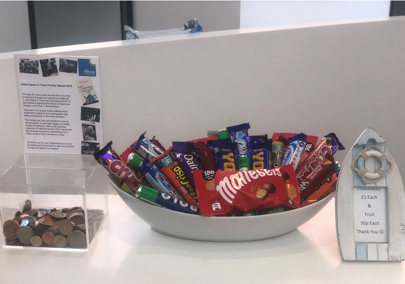 Freshly stoked chocolates at Reception! 

£1 per chocolate in aid of our yearly charity The Good Companions Cuppa Lunch Club! 

#servicedoffice #charity #monument #osit