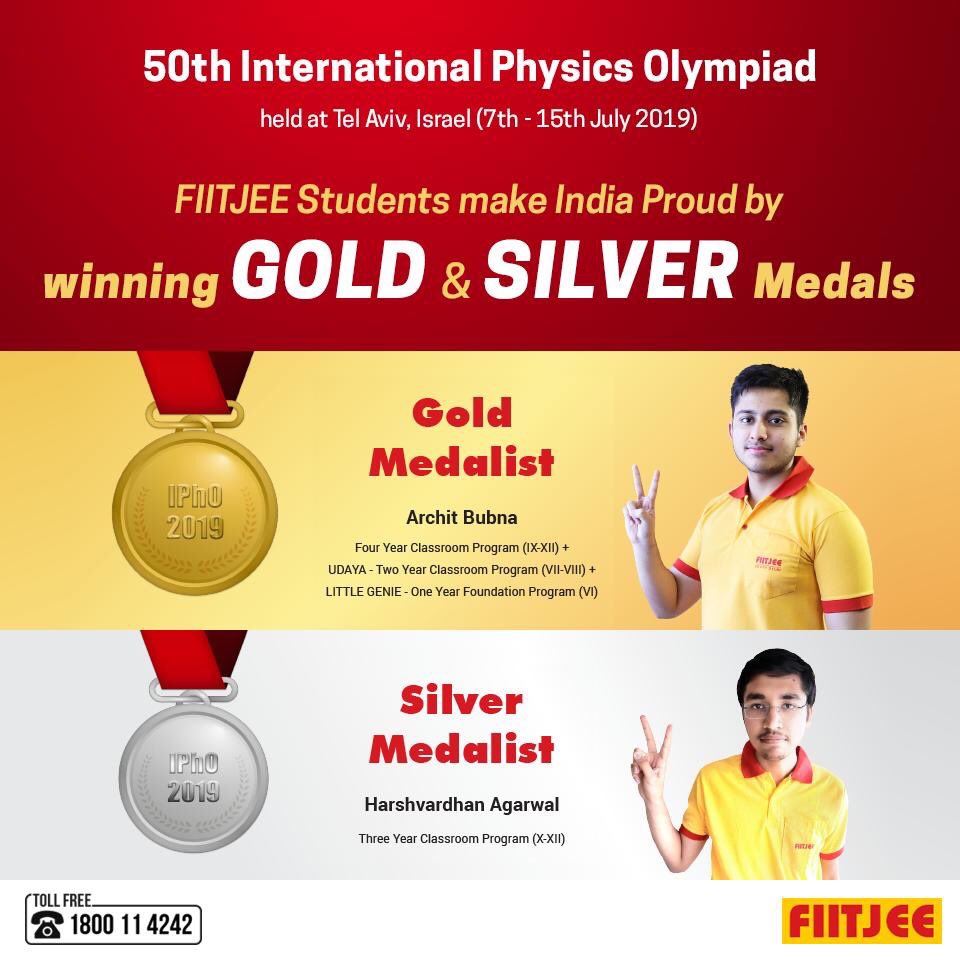FIITJEE_Patna's tweet image. FIITJEE Students make India proud by winning GOLD &amp;amp; SILVER medals at 50th International Physics Olympiad ( Tel Aviv, Israel - 7th - 15th July 2019) #PhysicsOlympiad #Physics #Olympiad2019 #GoldMedal #JEETopper #SilverMedal