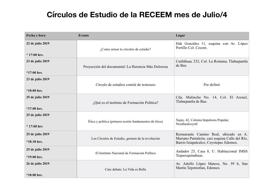 RECEEM2's tweet photo. Les compartimos nuestra calendarización de los Círculos de Estudio de la #RECEEM en las primeras semanas del mes de julio. https://t.co/dOSbDPCuDR