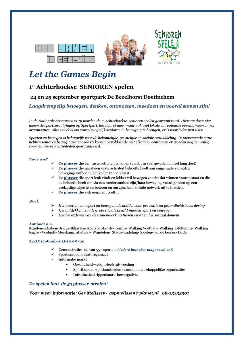 Wie durft? Wie tenminste gratis meedoet met tenminste vijf denk of doen sportactiviteiten ontvangt de grote duim award! Programmering volgt.