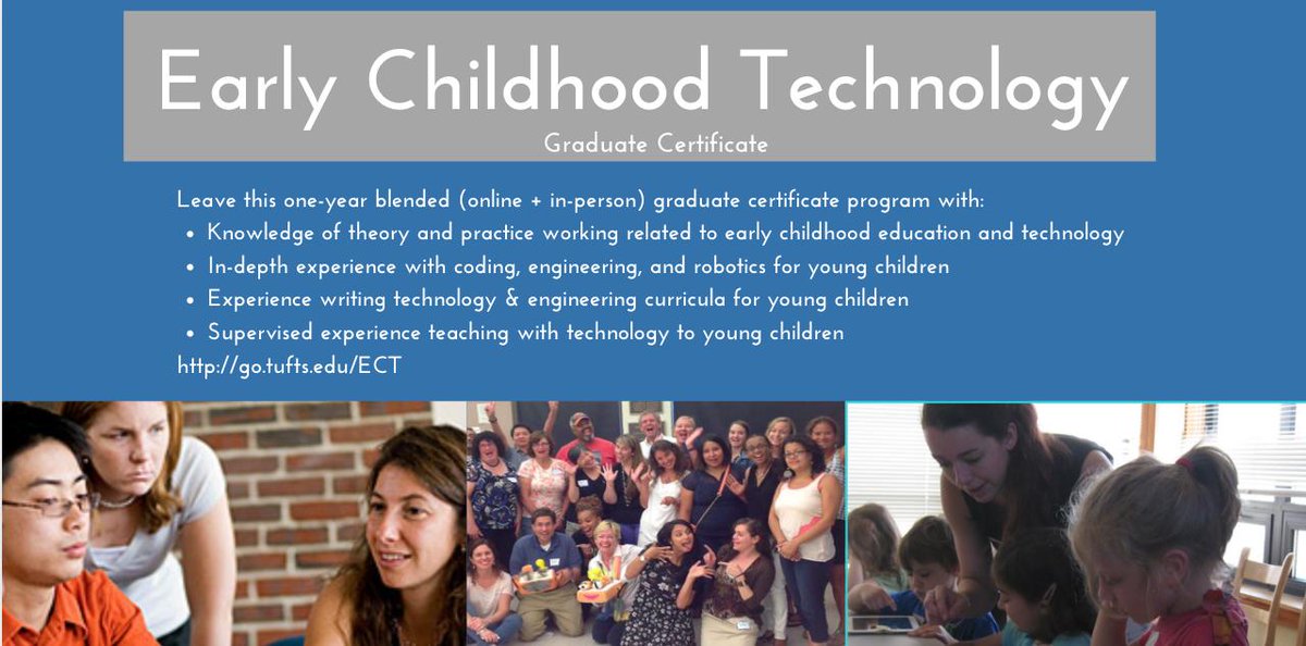 TuftsECT's tweet photo. As the #summercodefest comes to an end so does our application period for the 19-20 cohort of the Early Childhood Technology (ECT) graduate certificate! Make sure you submit your applications tonight! https://t.co/ftFjTS2EwZ #csk8 #ectech #ecechat https://t.co/gH6wbiJPzO