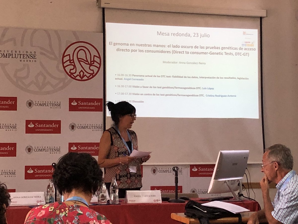 InstitutoRoche's tweet photo. ¿Qué tiene de bueno y de malo el acceso directo del consumidor a los tests genéticos? Se abre el debate en el 2 día del @CursosVeranoUCM de la #SEFF . “Los tests genéticos deben ir ligados al asesoramiento genético” #DTCtest https://t.co/O4vJiDWEfZ