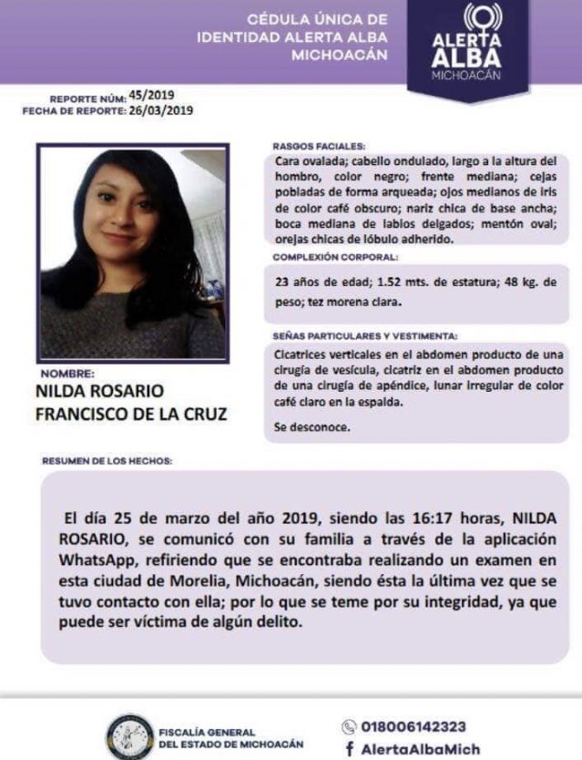 yohaliresendiz's tweet photo. Me ayudan a compartir? Nilda Rosario Francisco De la Cruz, ESTÁ DESAPARECIDA, el pasado 25 de Marzo envió un mensaje de WhatsApp que hacía un exámen pero después de eso, NO REGRESÓ A CASA vía @Maverick297 ¿Conoces su paradero? Contáctame periodismoatodaprueba@gmail.com https://t.co/juvGXKIoqx