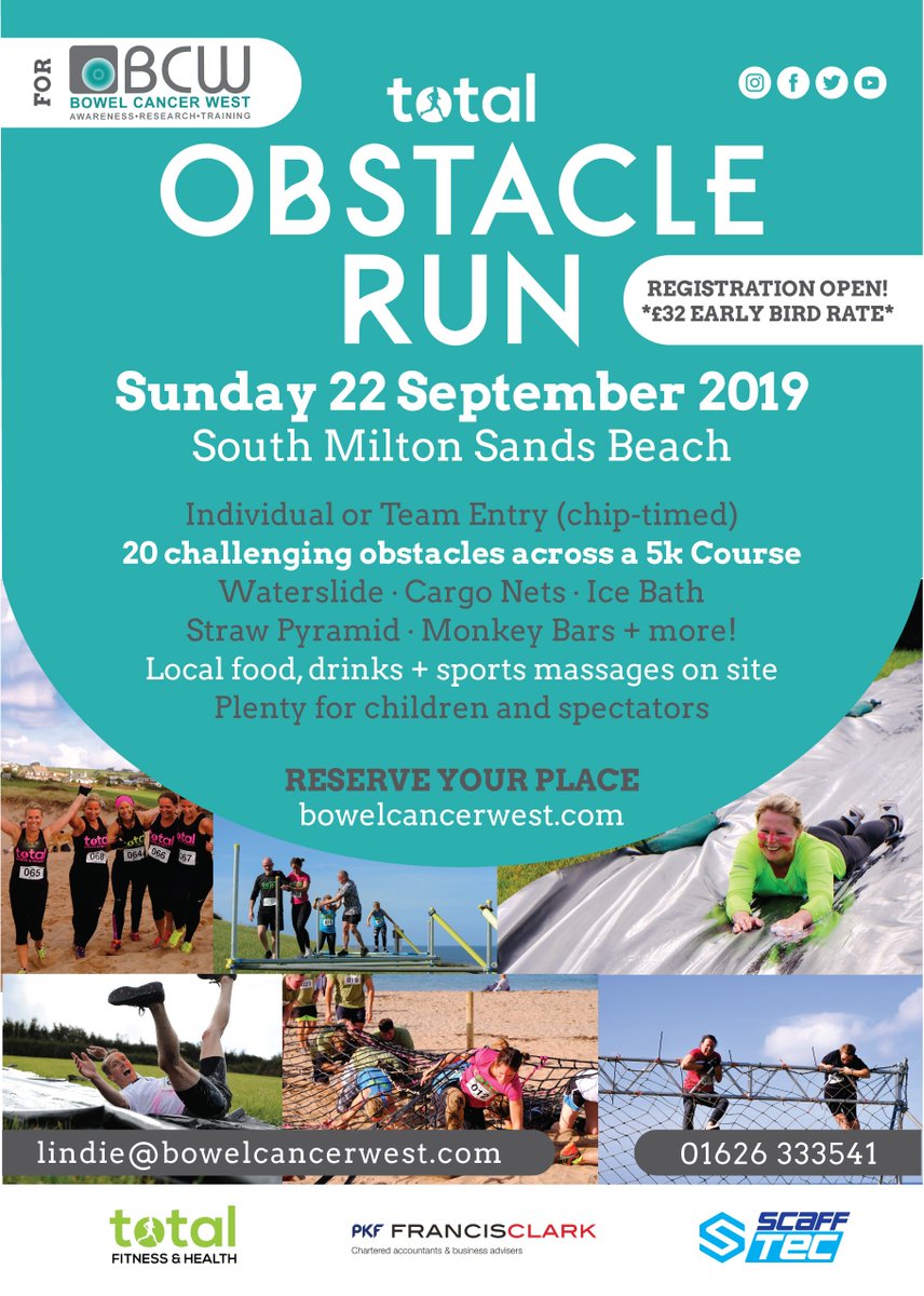 Entries for <a href="/BCWcharity/">BCWcharity</a> #TotalObstacleRun coming in thick and fast! Sign up here to reserve your place and support a great cause:
register.primoevents.com/ps/event/Total…

#BowelCancerAwareness

<a href="/T_FitnessHealth/">TOTAL FITNESS HEALTH</a> <a href="/ScafftecL/">Scafftec Ltd</a> <a href="/pkfFrancisClark/">PKF Francis Clark</a> <a href="/MedNeg_Wolfies/">Wolferstans Medical Negligence</a> <a href="/nfum_Totnes/">NFUM Totnes</a> <a href="/salcombedairy/">Salcombe Dairy</a> <a href="/TVVictoriaG/">Victoria Graham</a>