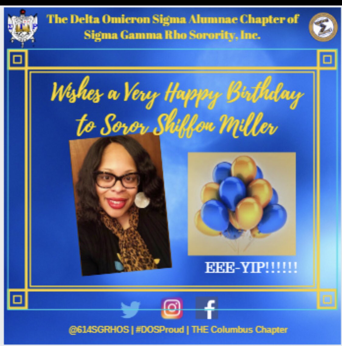 614SGRhos's tweet photo. #DOSProud wishes a very HAPPY BIRTHDAY to Soror Shiffon Miller AKA "Forethought"..our only JULY birthday! Have a beautiful day!! #SigmaGammaRho #SGHRO #IAMSK https://t.co/chO8ArOuop