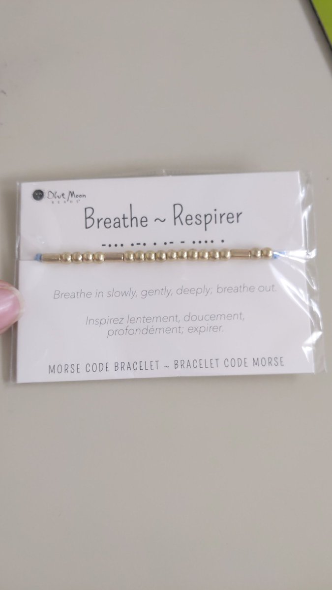 My coworker returned from paternity leave with this lovely gift.

Anxiety is no laughing matter.  

Thank you.  

#Breathe #MorseCodeBracelet #SupportiveNetworks