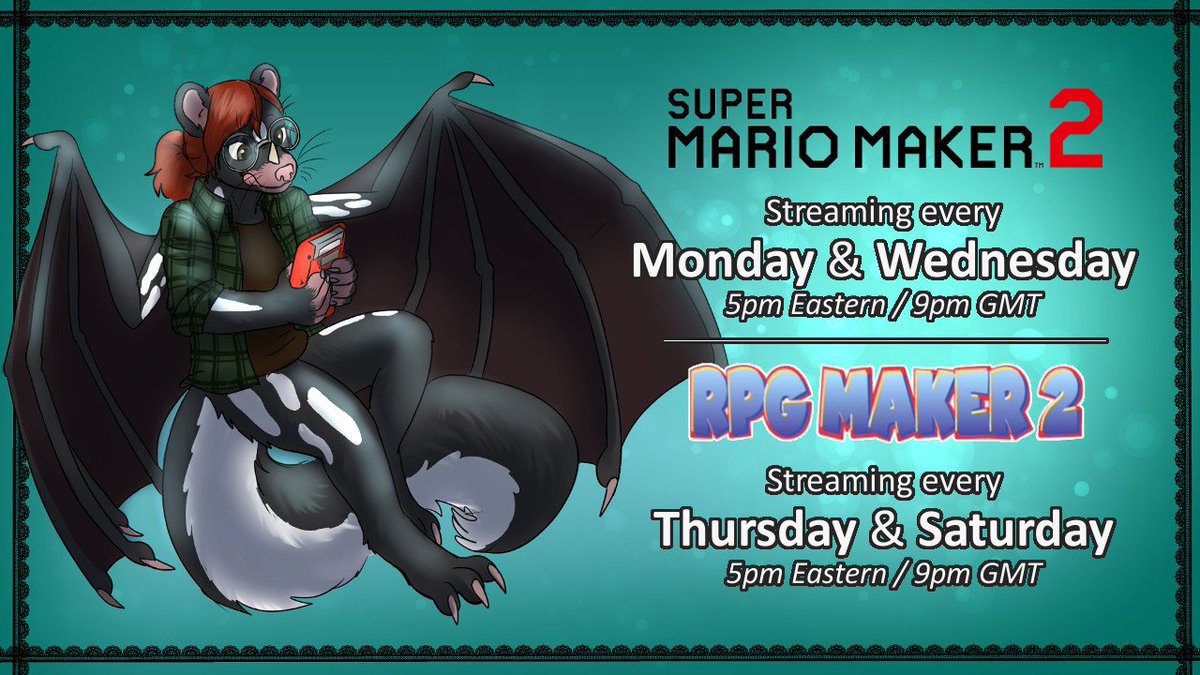 DraygoneTweets's tweet photo. Twitch stream schedule:
*Super Mario Maker 2 - Story/requests & more!
*RPG Maker 2 - Playing a 3D puzzle game (Spheer), then a platformer starring a bear (SD Paradise).
Watch at: https://t.co/4SUnQ4xD9z
Art by @KetzelFeathers
#stream #Twitch #SuperMarioMaker2 #RPGmaker #RPGmaker2 https://t.co/WyudvLdUDs