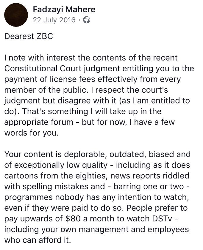 advocatemahere's tweet photo. Dearest @ZBCNewsonline: https://t.co/koU9j6vAL4