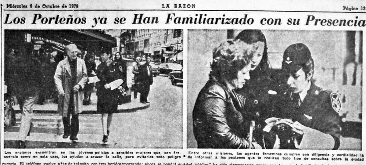 En La Razón 6 octubre de 1976: todos los días "300 mujeres policías educan al peatón, controlan el transito, ..." #agentesfemeninas #mujerespolicias #policiafederal #tránsito #peatones