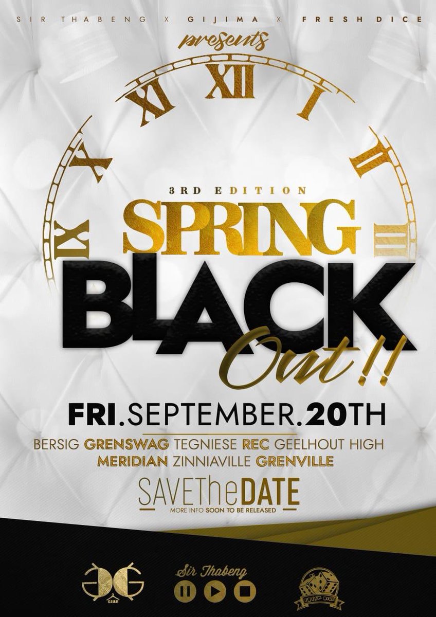 gijima_gear's tweet photo. We at it again Sir Thabeng along side Gijima Gear and Fresh Dice Presents the most lit after party better save the date and be ready.📌
#3rdEdition
#SpringBlackOut
#AfterParty
#20September2019
#BeThereOrBeTold https://t.co/YUaikXRsSR