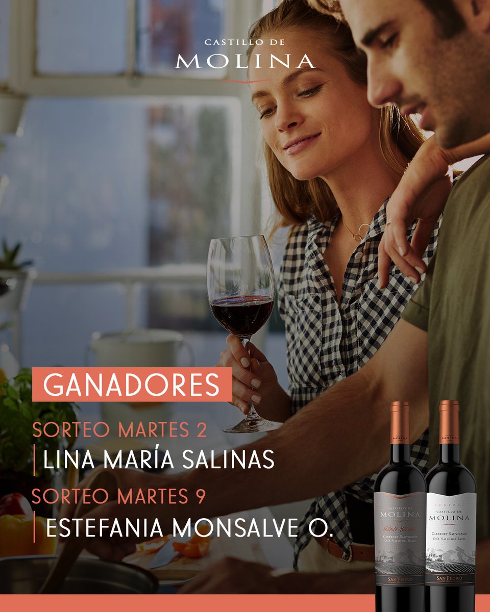 ¡Les presentamos a las primeras dos ganadoras del concurso! Felicidades, serán contactadas por correo electrónico. Recuerden seguir participando para ganar un año de Castillo de Molina o una comida para 5 personas: castillodemolina.cl