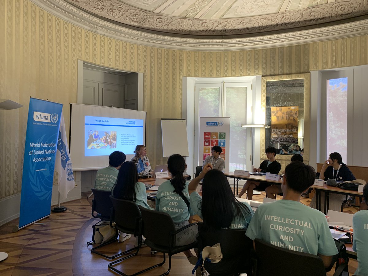 WFUNA's tweet photo. The second day of our week-long training program involved a morning visit to the Korean Mission followed by @cpellosniemi's presentation on the work of @UN_Women. Bring on day three! #nextgenUN #ATP https://t.co/vnsluFpZDU