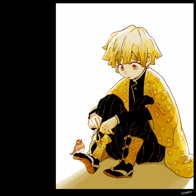 かぺさんがTwitterに投稿した我妻善逸(鬼滅の刃)のイラスト。