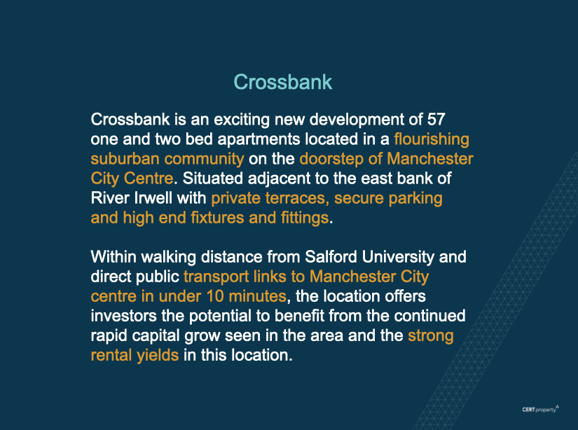 CERT_property's tweet photo. It's a sunny Tuesday here in Manchester and day 12 of our 13th Birthday celebrations. Today we are talking about Crossbank located just 10 mins from the City Centre

#certproperty #birthday #sunshine #manchester https://t.co/DAYOaaftGx
