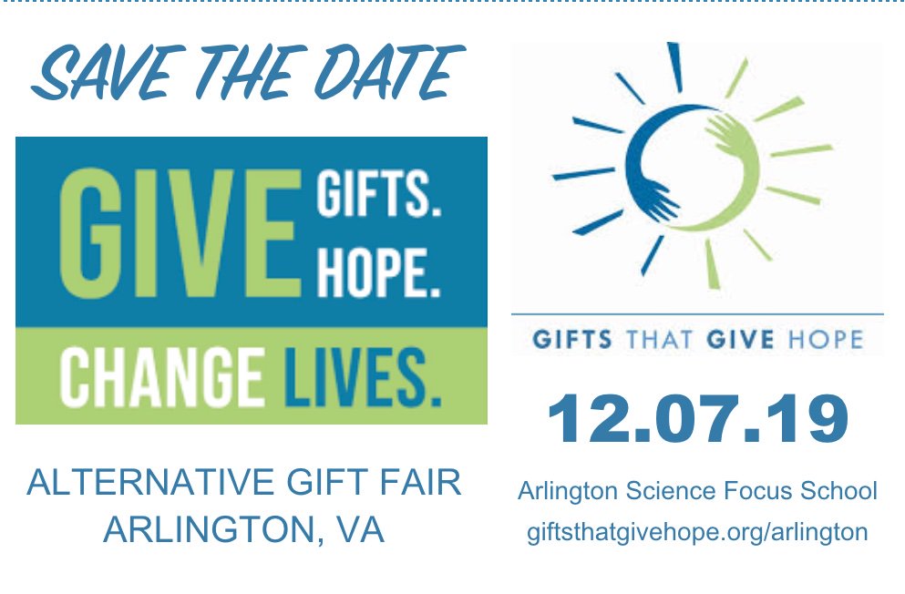 novagiveshope's tweet photo. Mark your calendars for the 2019 Arlington Gifts That Give Hope Alternative Gift Fair - Saturday, December 7th https://t.co/b0x4k3eSxd