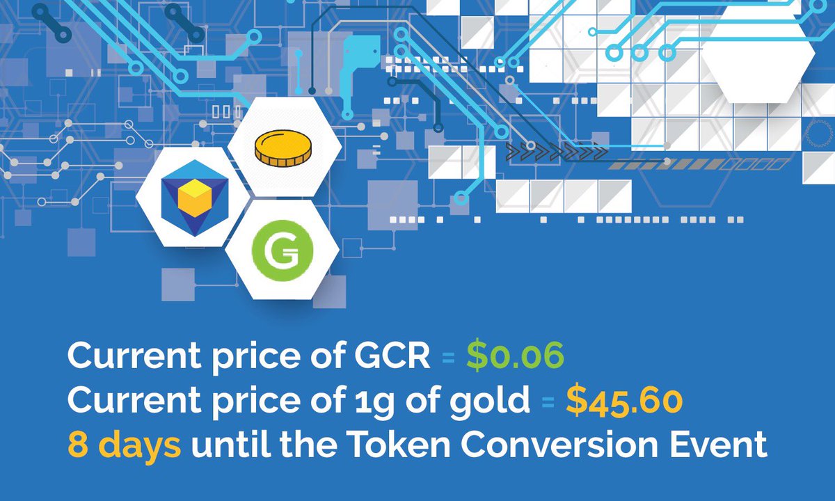 TreosOfficial's tweet photo. 8 days until our Token Conversion Event ( TCE ) begins...

Current price of $GCR = $0.06
Current price of 1g of #gold = $45.60

$GCR will be converted to $TRO at 1:1

$TRO will be anchored to 1g of gold 

TCE will run for 60 days..... ⏰

#TREOS #TCE #StableToken #CryptoNews https://t.co/YFELeQqQVq