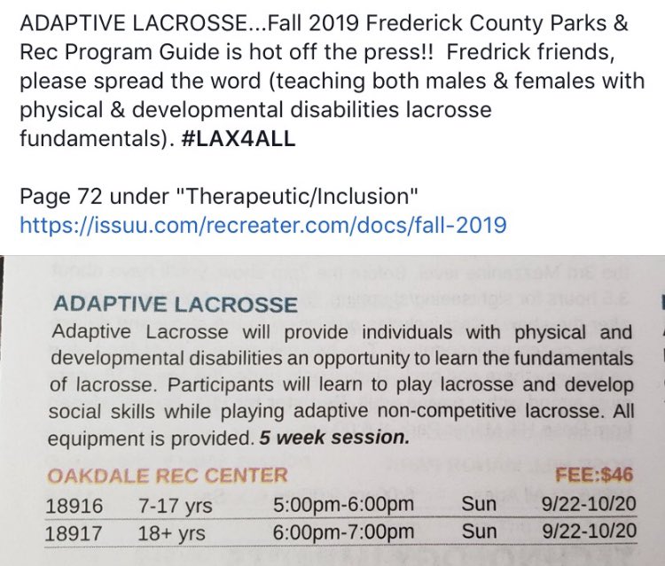 FCPSAdaptedPE's tweet photo. A great opportunity in Frederick for our students!  Please share this great opportunity for children ages 7 and up.  #fcpspe https://t.co/j6dz3Ulon1