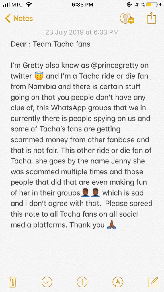 princegretty's tweet photo. Team Tacha be very careful. Please read this note please!!! Other teams are scamming us and coming into our WhatsApp groups please be very careful !  #TITANS #titans #BBNaija https://t.co/cuHBGE8rKi