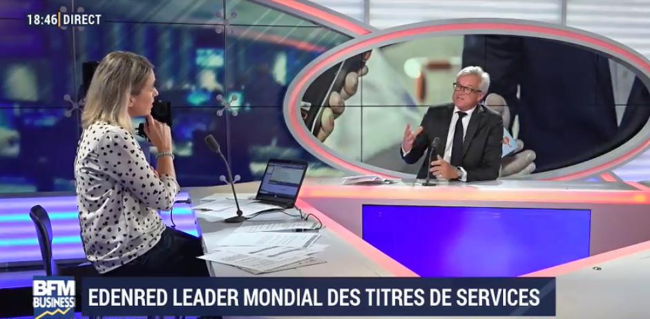 Bertrand Dumazy, PDG <a href="/Edenred/">Edenred Group</a>, dans l’émission #Inside <a href="/bfmbusiness/">BFM Business</a> : « Edenred est devenu une plateforme d’intermédiation entre 50 millions d’utilisateurs et 2 millions de marchands » @insideBFM