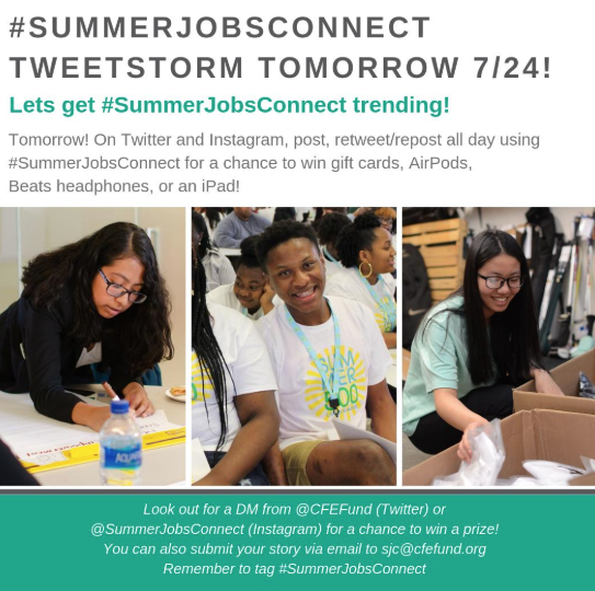 BankonDC's tweet photo. Are you ready for tomorrow's #SummerJobsConnect tweetstorm!? All day tomorrow, we want to hear from Summer Jobs Connect participants across the country about their experience having a job, getting paid, opening + using a bank or credit union account, building savings, and more! https://t.co/Mwr6vGUuZb