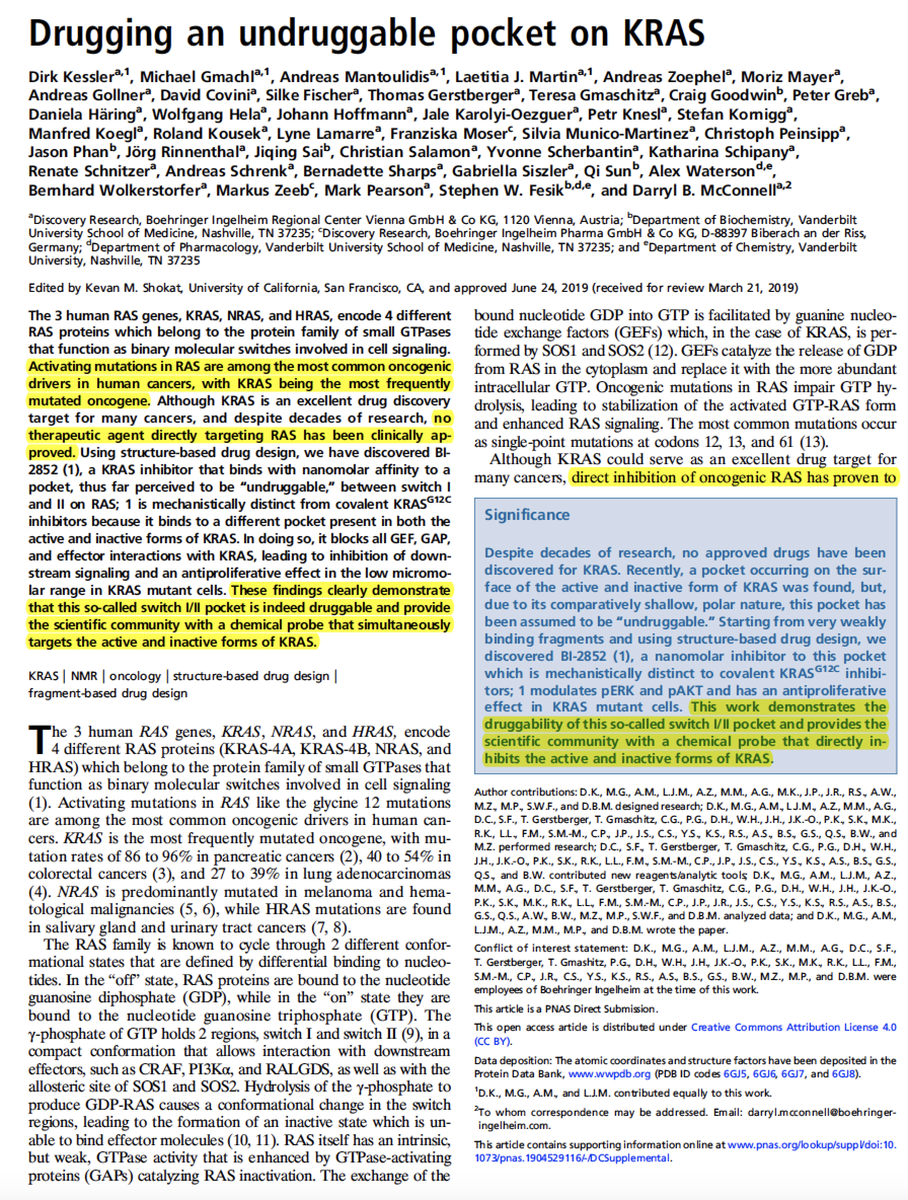 EricTopol's tweet photo. To dream the impossible dream.....
To drug the impossible #cancer drug target
KRAS (the most frequently mutated oncogene w/o a therapy)
https://t.co/qhJKCxCgBG @PNASNews by @DKessle25077240 @Boehringer  @VUmedicine  will be interested in @Dereklowe &amp; @rplenge's take on this https://t.co/GqlaCeGNkZ
