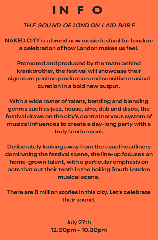 BeckenhamPark's tweet photo. NAKED CITY is a brand new music festival for London; a celebration of how London makes us feel. There are 8 million stories in this city. Let’s celebrate their sound. (https://t.co/p5vlOB9A5U) #beckenhamplacepark https://t.co/I0jNmYF4NH