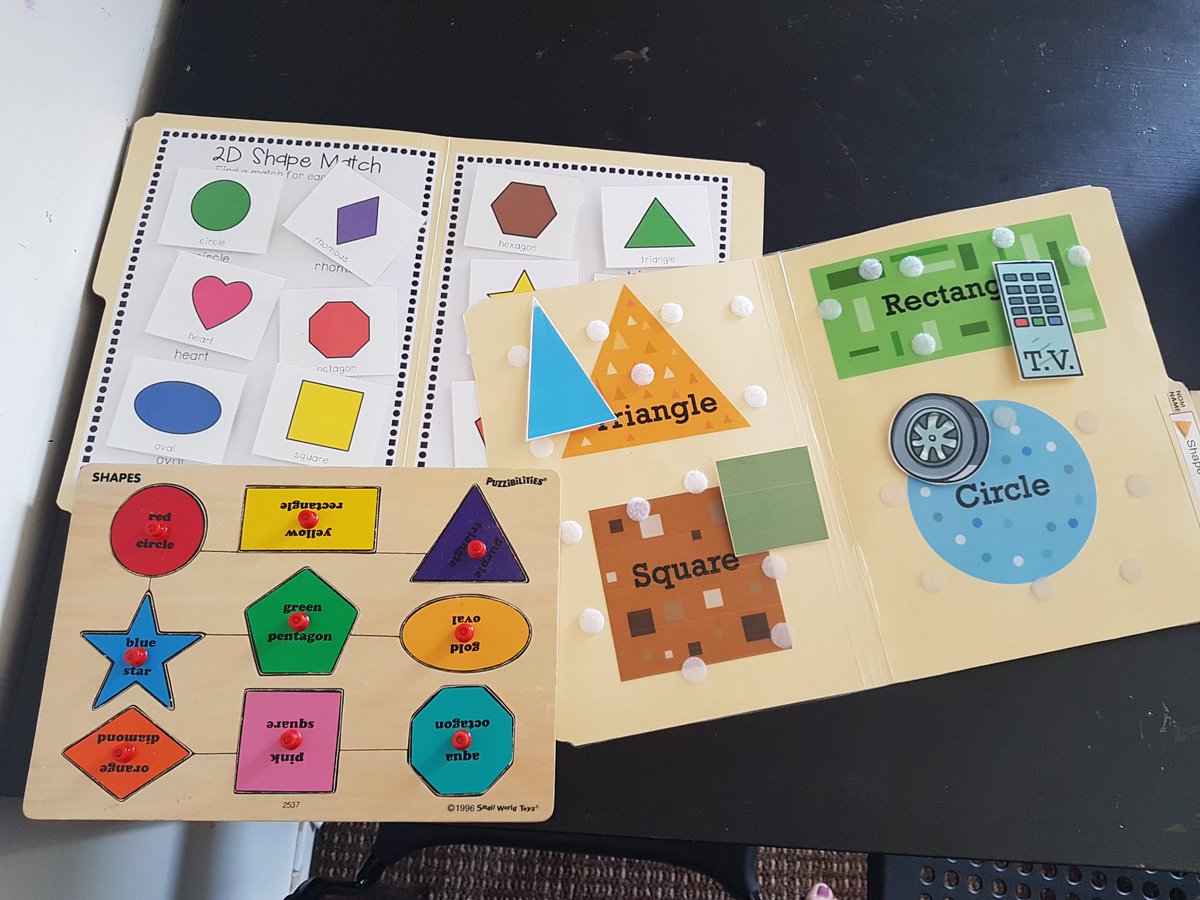 MsEDuncan's tweet photo. I believe in the rule of 3s before identifying a skill has been mastered. Three different activities (focused on the same concept) with three different people in three different places. Here we have three shape activities! #SummerLearning @HelpingHeartsON @ONTSpecialNeeds https://t.co/OXpdog2lHv
