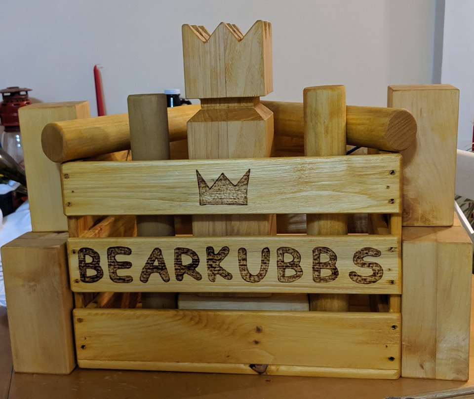 thebearkubbs's tweet photo. Someone got a new #Kubb set! Looking forward to breaking it in this week. Big shout out to the great work from @playyardgames https://t.co/CBF479mDFX