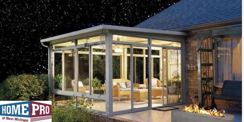 HomeProMI's tweet image. Summer nights in a season room? Count us in! Glass windows, screens, doors, whatever you want! Let us help you customize your perfect sunroom. Don't go another summer without one! Call us (616)414-7578