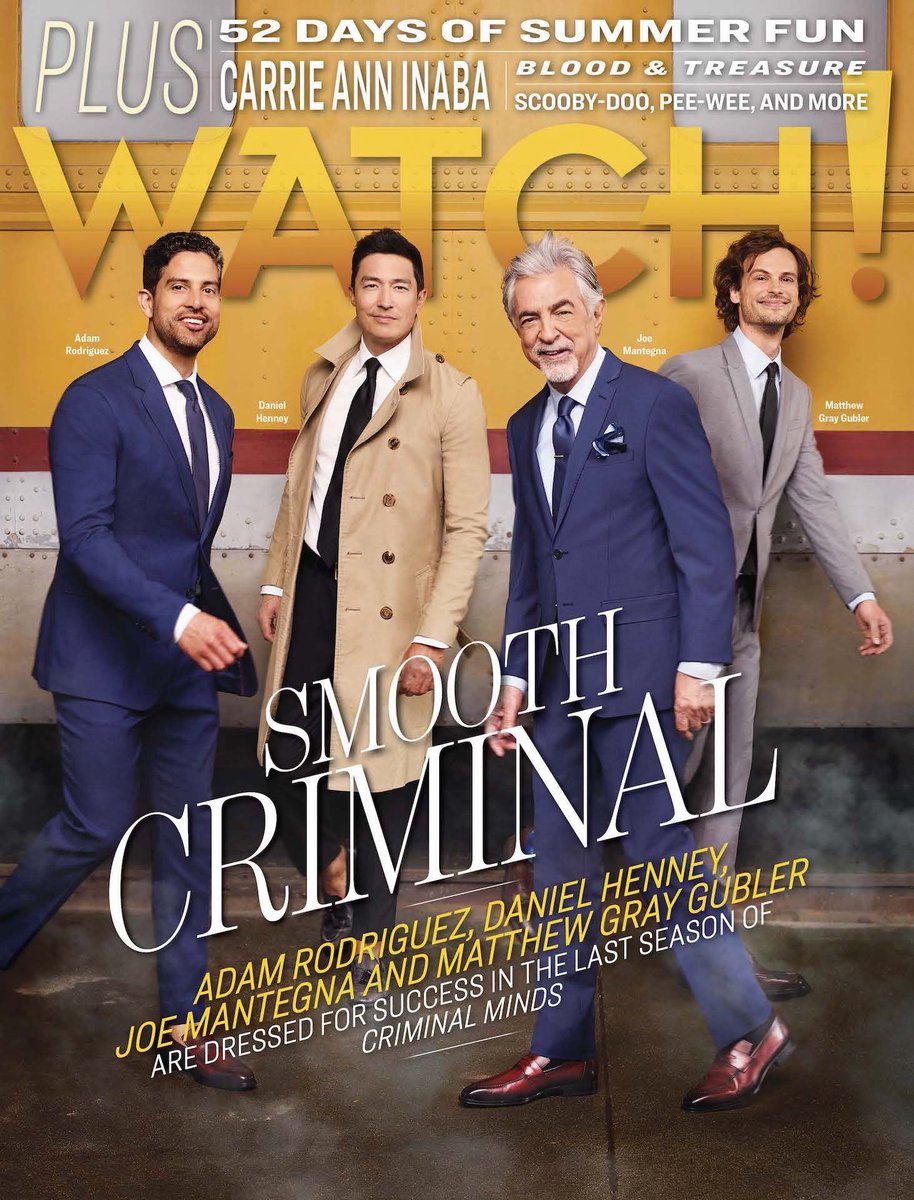 CBSWatch's tweet photo. .@CrimMinds_CBS is celebrating the end of the line in style. Get your copy of the July/August issue of Watch! on newsstands now.

For more exclusive photos 👉 https://t.co/wW4Gp2nXZU

#CriminalMinds #CBS #CBSWatch

📸 by Robert Trachtenberg https://t.co/0mtTJVFmBT